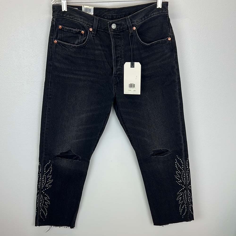 ⭐️Levi’s original 501 cropped nwt jeans raw hem distressed studded high rise